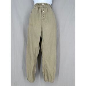 Zara Pants Womens Medium Green Linen High Rise Pockets Button Straight Leg Ankle